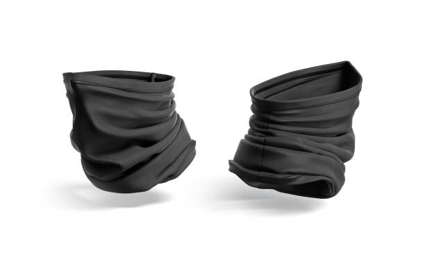 istock blank black neck gaiter mockup, half-turned view, side and back 1322502907