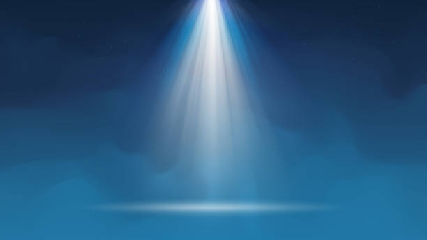 istock Background with fog Spotlight. Illuminated blue smoky scene. Background for displaying products. Bright beams of spotlights, shimmering glittering particles, a spot of light. Vector illustration 1322503519