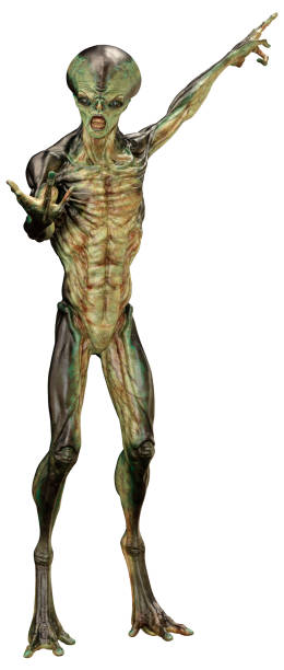 istock 3D illustration green alien on white 1322503765