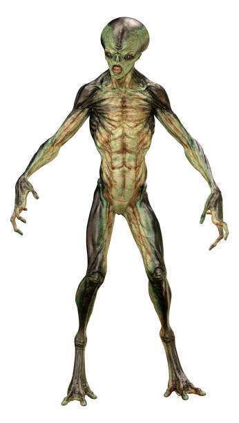 istock 3D illustration green alien on white 1322503772