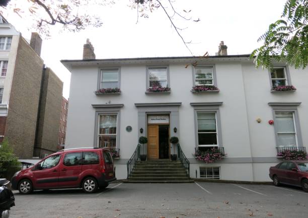 View of Beatles Abbey Road of London Abbey Road is very famous street as Beatles album Abbey Road where Apple music studio is still. album title stock pictures, royalty-free photos & images