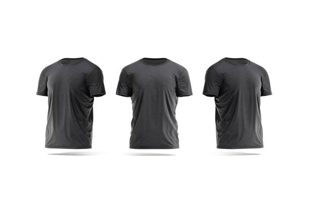 istock Blank black wrinkled t-shirt mock up, front and side view 1322505852
