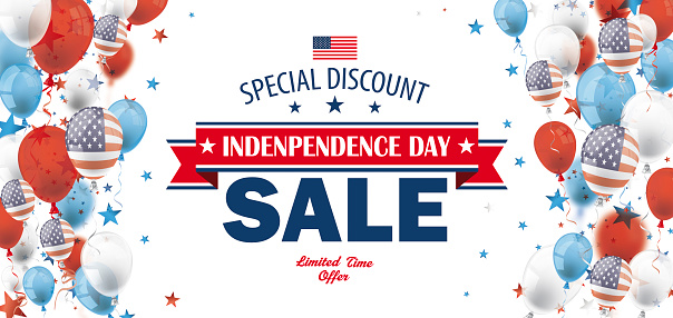 Independence Day Sale banner with balloons and stars. Eps 10 vector file.