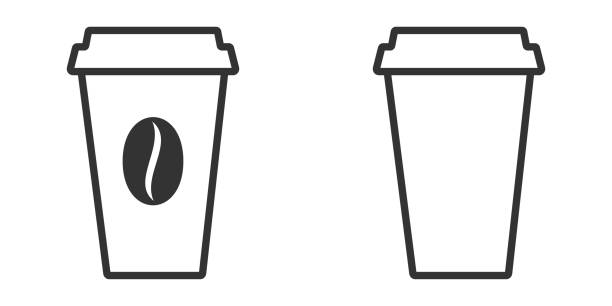 filiżanka ikon wektora kawy, znaczki zestaw. szablon logo kubka papierowego. koncepcja na wynos. izolowanie ilustracji na białym tle. płaska konstrukcja. - coffee coffee cup take out food disposable cup stock illustrations