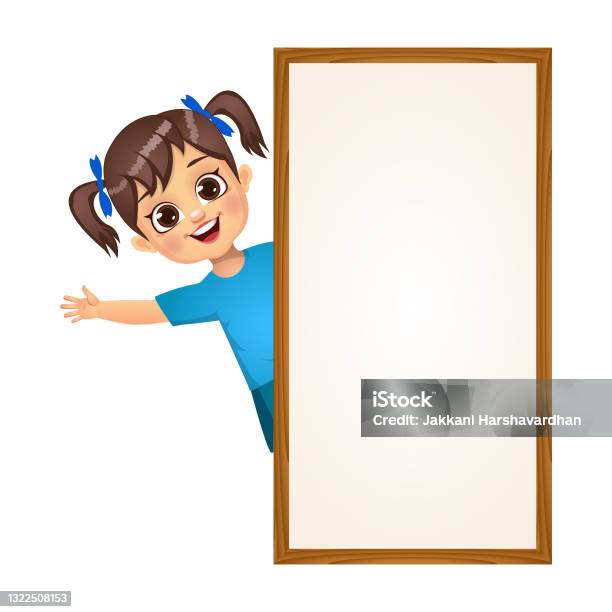 A Cute Girl Kid Saying Hi With Black Board Stock Illustration - Download  Image Now - Blank, Cartoon, Child - iStock