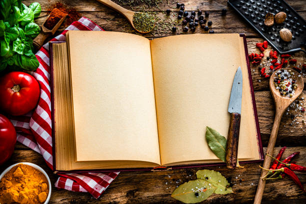 istock Old cookbook with blank pages and ingredients 1322508629