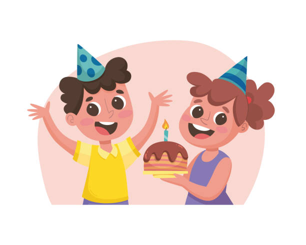 ilustrações, clipart, desenhos animados e ícones de retratos de crianças celebrando uma festa de aniversário - one kid only illustrations