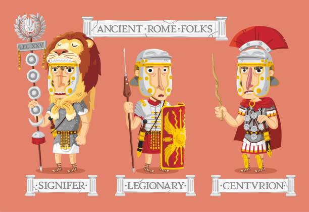 Ancient Rome characters set Ancient Rome military set: a signifer holding a banner, a legionary ready for battle and a centurion giving orders. roman centurion stock illustrations
