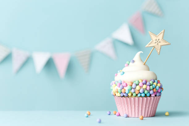 istock Pastel colored cupcake for a birthday party 1322512732