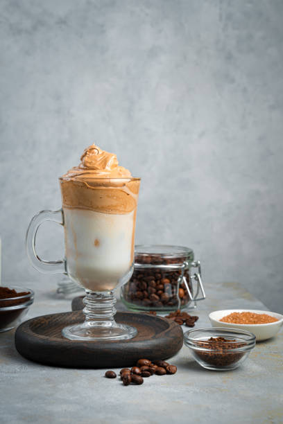 istock Crisp, cool dalgona coffee on a gray background with space to copy 1322513183