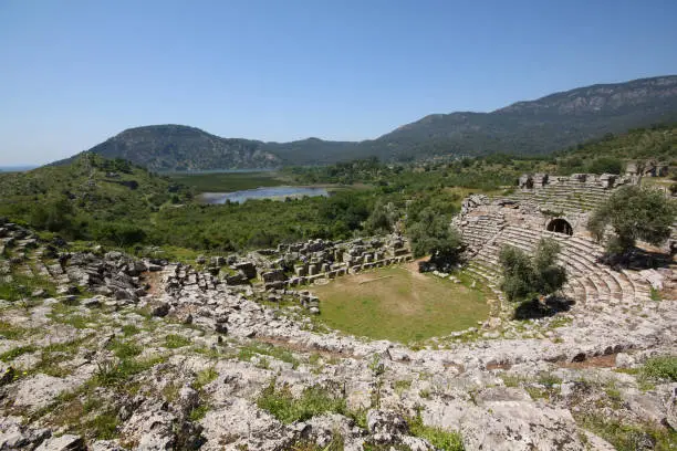 Photo of View from inside an amphitheater in the ancient city of Kaunos, Old Ruin