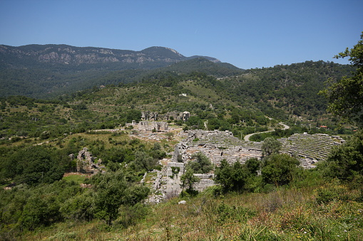 Muğla, Turkey-April 24, 2013: View from inside an amphitheater in the ancient city of Kaunos.