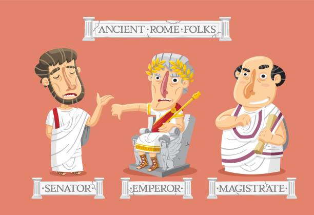 Ancient Rome characters set Ancient Rome government set: an eloquent senator, the emperor thumbing down and a proud magistrate. emperor stock illustrations