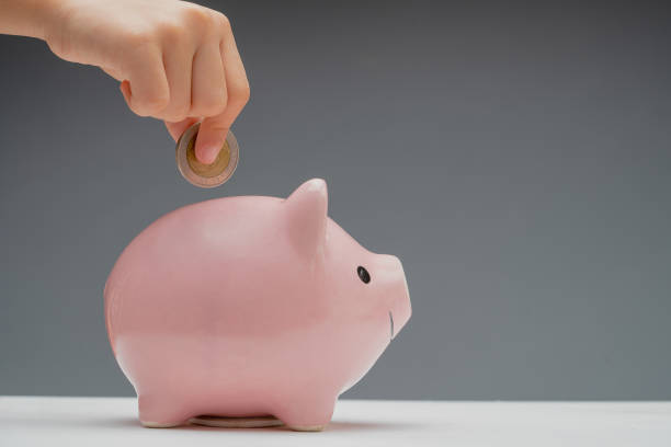 istock A girl is putting a coin into a pig doll. 1322517072