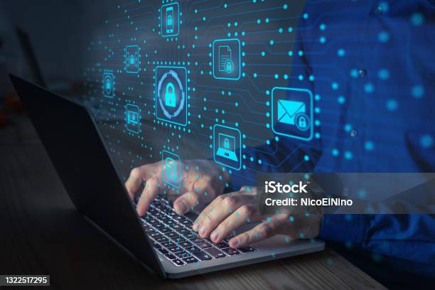 Cyber Security It Engineer Working On Protecting Network Against Cyberattack From Hackers On Internet Secure Access For Online Privacy And Personal Data Protection Hands Typing On Keyboard And Pcb Stock Photo - Download Image Now