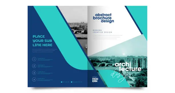 Vector illustration of Business folded brochure or magazine cover design template with geometric shape