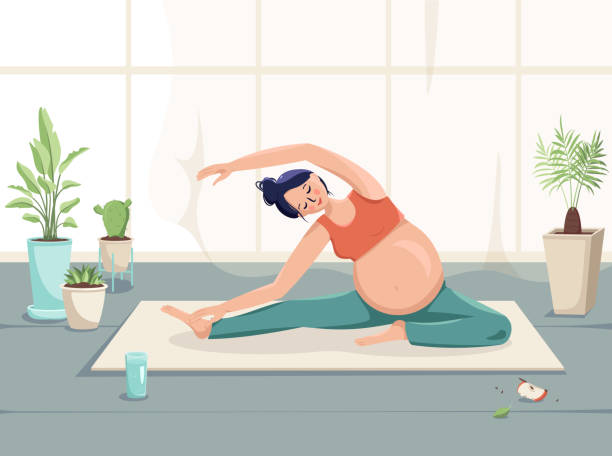 illustrations, cliparts, dessins animés et icônes de belle femme enceinte va pour le sport. prendre soin du corps et de la santé. en attendant le bébé. étirements pendant la grossesse - baby beauty beautiful the human body