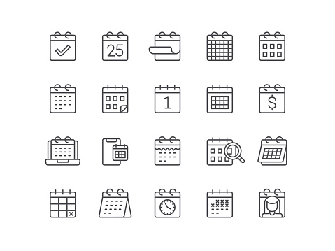 Calendar, calendar date, personal organizer, icon, icon set, editable stroke, outline, meeting, planning