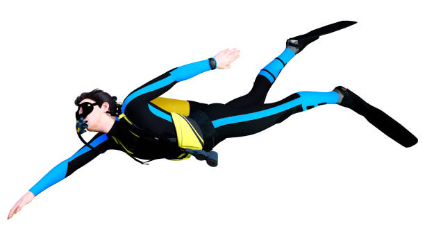 istock 3D illustration male diver on white 1322519866