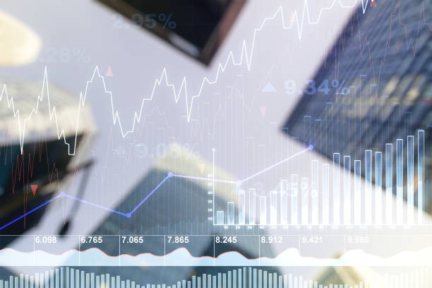 istock Multi exposure of abstract financial graph on office buildings background, forex and investment concept 1322520738