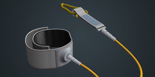 Close up of ankle strap or leash for a surfboard preventing the loss of the board - 3d illustration primer plano de la correa o correa del tobillo cierre de la correa o correa del tobillo para una tabla de surf - ilustración 3d una tabla de surf - ilustración 3dcerrar la correa o correa del tobillo para una tabla de surf - ilustración 3d