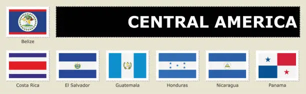 Vector illustration of set flag Central America postage stamp