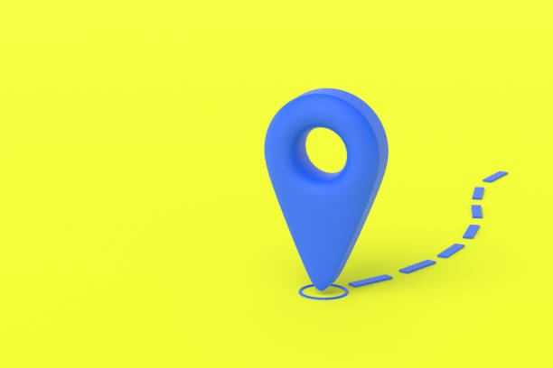 istock Blue map pointer icon on yellow background. Gps marker. Geographical location. Copy space 1322525994