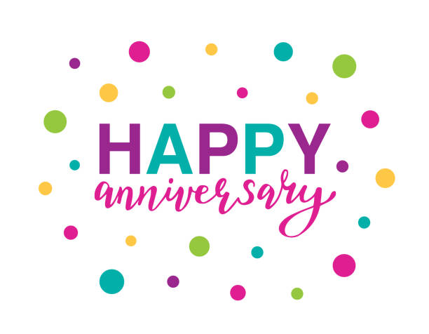 Happy Anniversary vector illustration Happy Anniversary vector illustration with lettering text and colorful confetti around. For banner, poster, greeting card, invitation. wedding anniversary stock illustrations