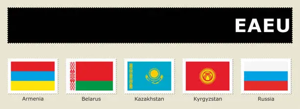 Vector illustration of set flag EAEU postage stamp