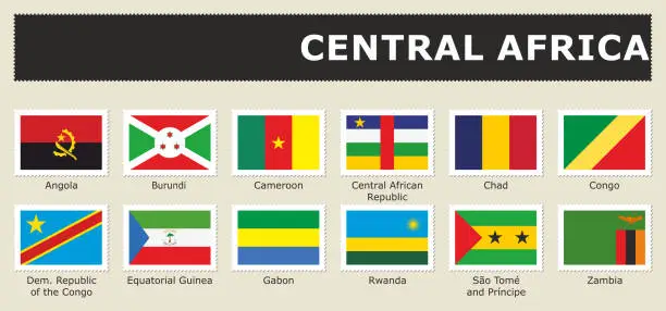 Vector illustration of set flag Central Africa postage stamp