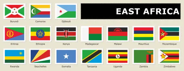 Vector illustration of set flag east Africa postage stamp