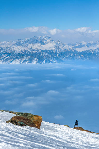 Snow covered himalayan mountain peaks Pir Panjal mountain range, View from Gulmarg, Kashmir stock photo