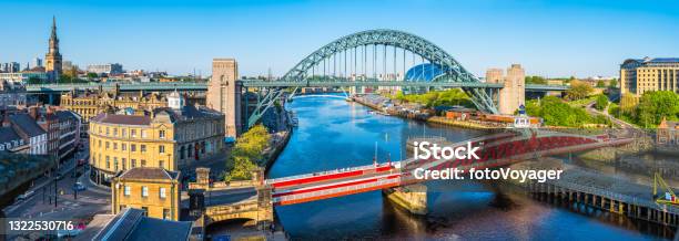 Newcastle Tyne Bridge Gateshead Quayside Aerial Landmark Cityscape Panorama Uk Stock Photo - Download Image Now