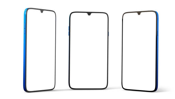 istock Blue smartphone mock-up with a blank screen. Mobile mock-up isolated on white background. 3d illustration. 1322532994