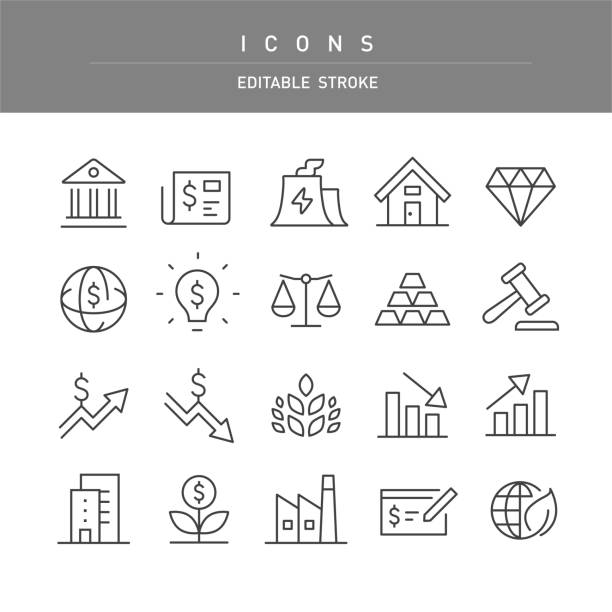 investment icons - linienserie - fabrik grafiken stock-grafiken, -clipart, -cartoons und -symbole