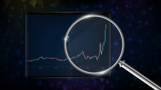 istock abstract background of blue stock market graph chart candlestick green red with with magnifying glass on smart tablet 1322533938