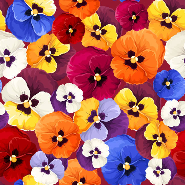 Seamless pattern with colorful pansy flowers. Vector illustration. Vector floral pattern with colorful pansy flowers. Seamless texture. pansy stock illustrations
