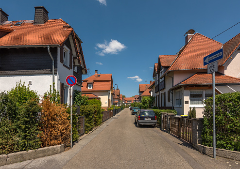 frankfurt, germany-may 31, 2021: Houses of the former workers settlement Colonie, Frankfurt-Zeilsheim, Germany