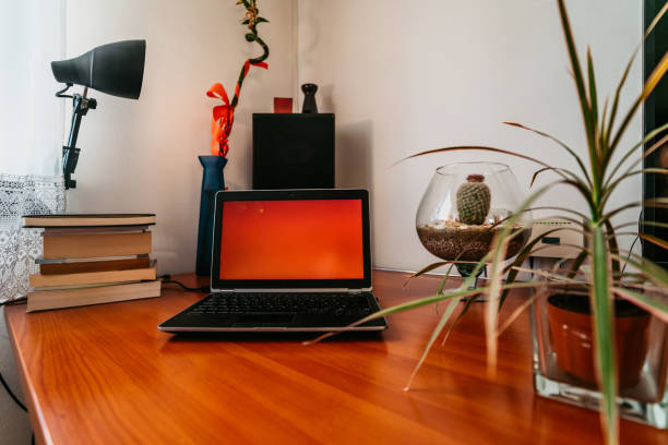 istock Opened laptop standing on desk 1322537271
