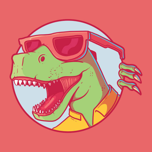 Dinosaur Head character vector illustration. Animal, style, summer, funny design concept. dinosaur stock illustrations