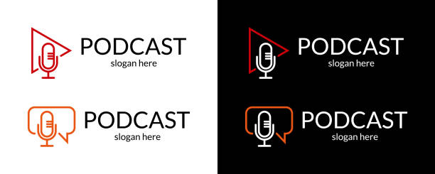 Trendy podcast logo Trendy podcast logo. Vector illustration. podcast stock illustrations