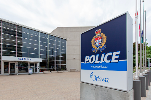 Ottawa, Ontario, Canada - August 9, 2020: Ottawa Police Headquarters in  \nOttawa on August 9, 2020. The Ottawa Police Service is a municipal police force.