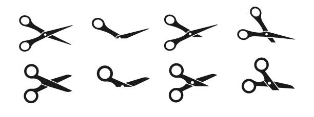 ilustrações de stock, clip art, desenhos animados e ícones de vector illustration of scissors set - short cut