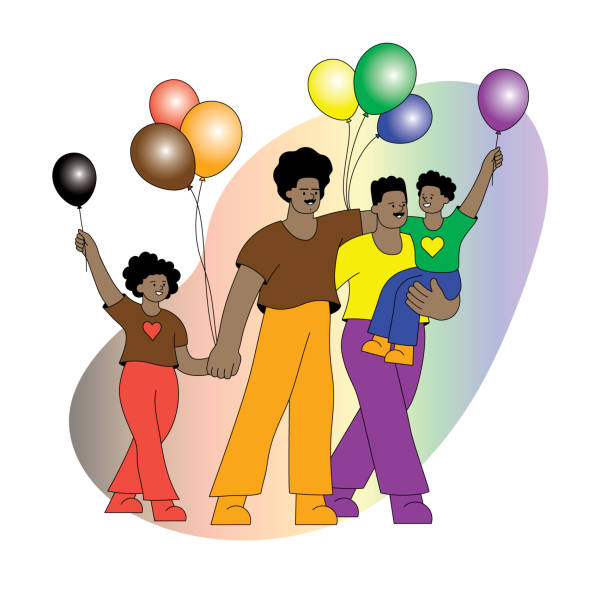 LGBTQ family LGBTQIA Pride event. Gay parents and their children participating in Pride event.
Editable vectors on layers. This image includes gradients and transparencies. lgbtqcollection stock illustrations