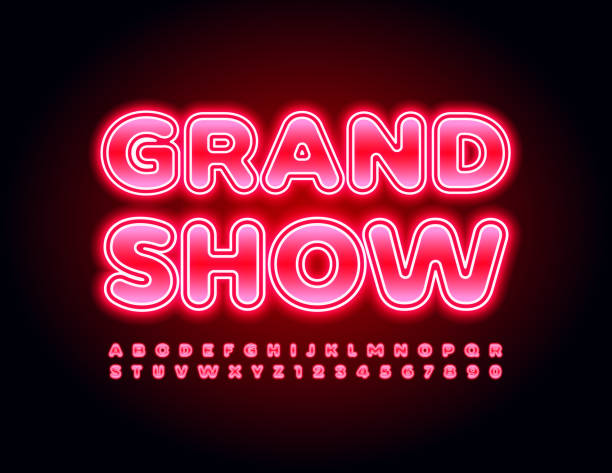 istock Vector Neon Sign Grand Show. Electric light Alphabet Letters and Numbers 1322547531