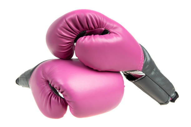 istock Pair of pink boxing gloves, isolated on white 1322548449