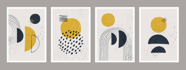 istock Abstract art minimalist posters set. Scandinavian abstract geometric composition for wall decoration. Vector hand-painted illustration 1322549106