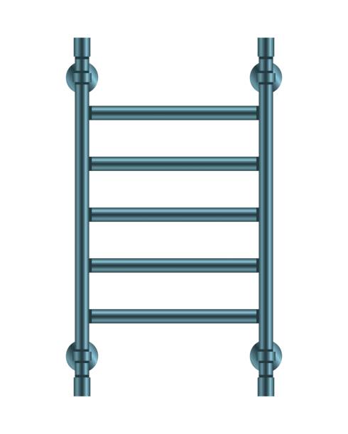 istock Vector illustration heated towel rail isolated on white background. Realistic metal coil pipe icon in flat cartoon style. Modern iron bathroom central heating radiator. Shiny towel rack for bathroom. 1322550963