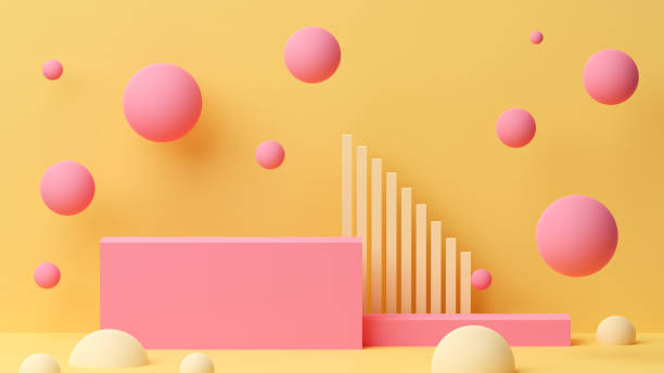 istock 3D illustration of an empty platform and abstract shapes surrounding it 1322552111