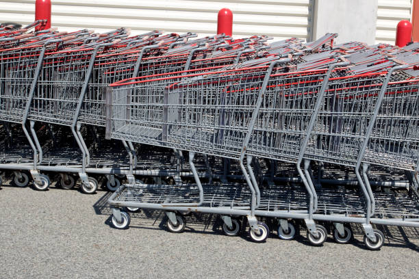 istock Empty metal shopping carts in a row 1322552610